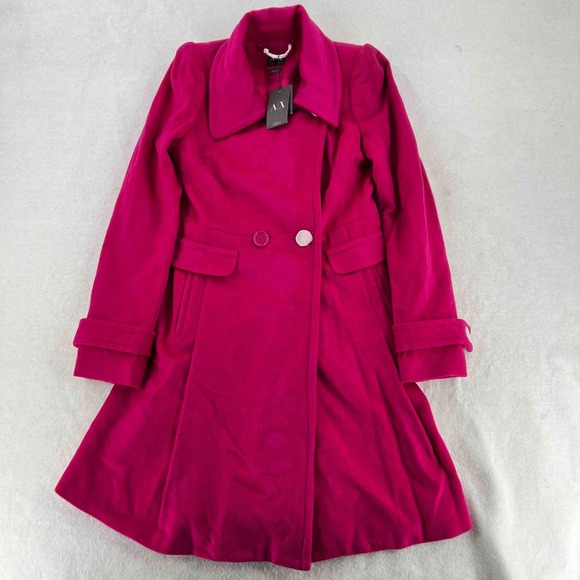 NWT AX Armani Exchange Women Pink Fitted Pea Coat Winter Jacket Wool Size Medium - Picture 1 of 9